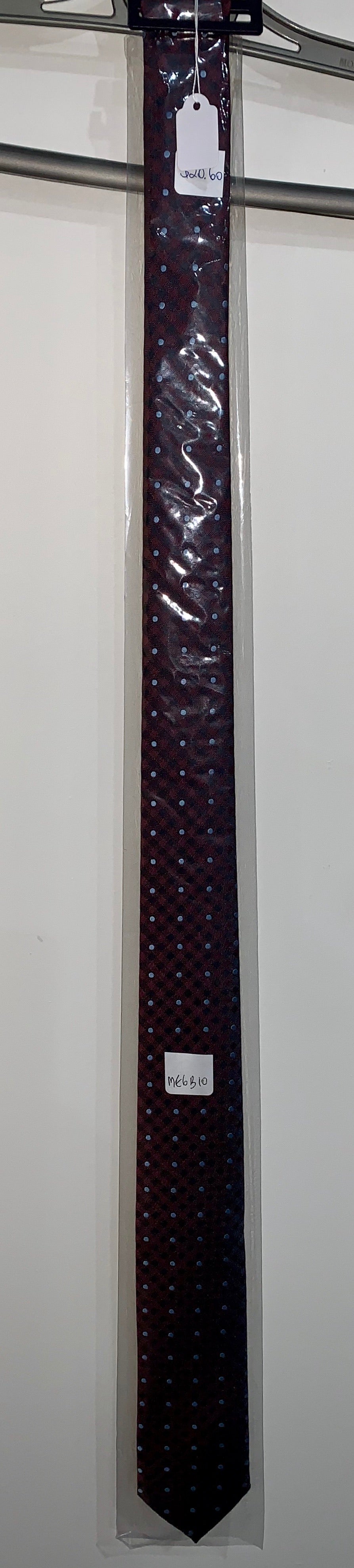 TIE, BLACK/MAROON SQUARES WITH BLUE DOTS