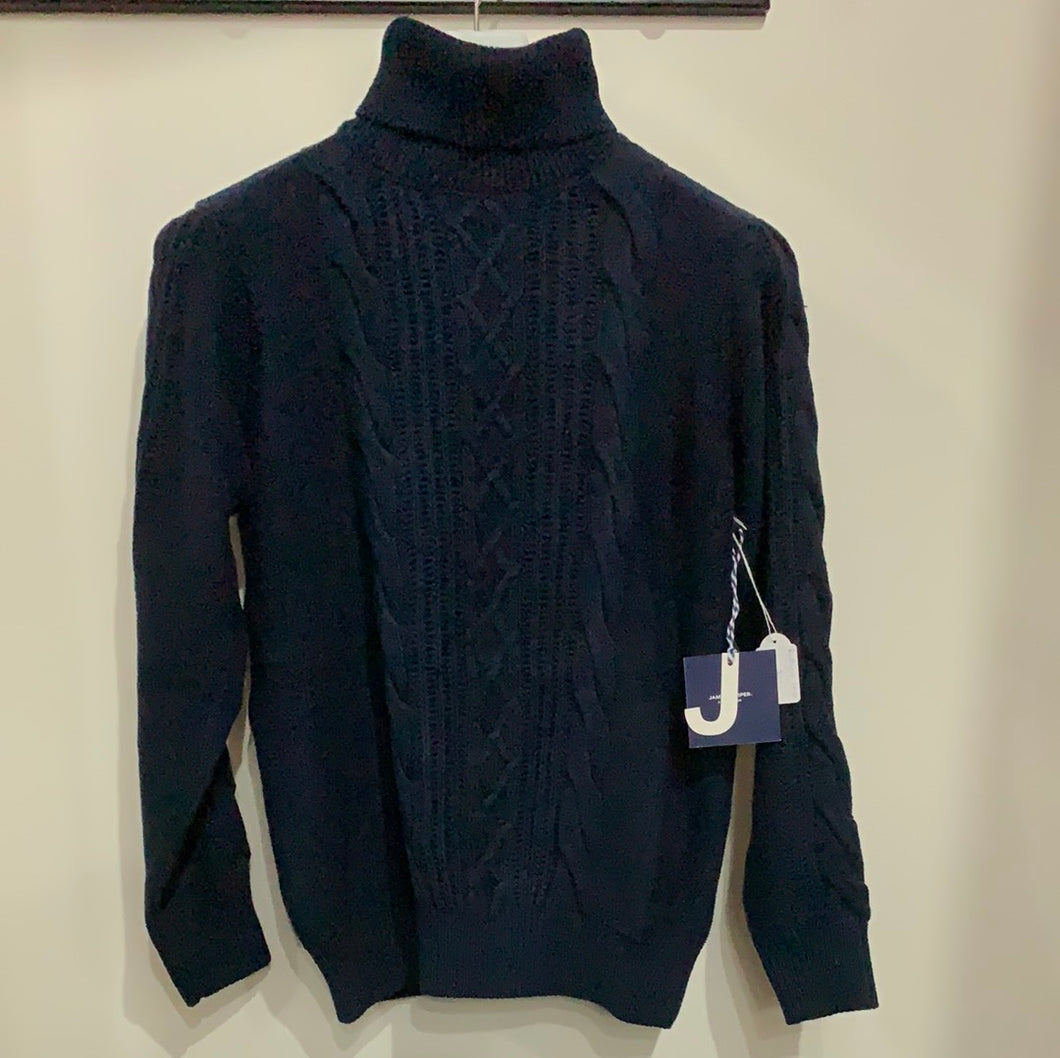 JHK33 ROLL NECK CABLE KNITWEAR TOP NAVY