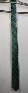 TIE, GREEN WITH LIGHT AND DARK BLUE LINES, 100% SILK