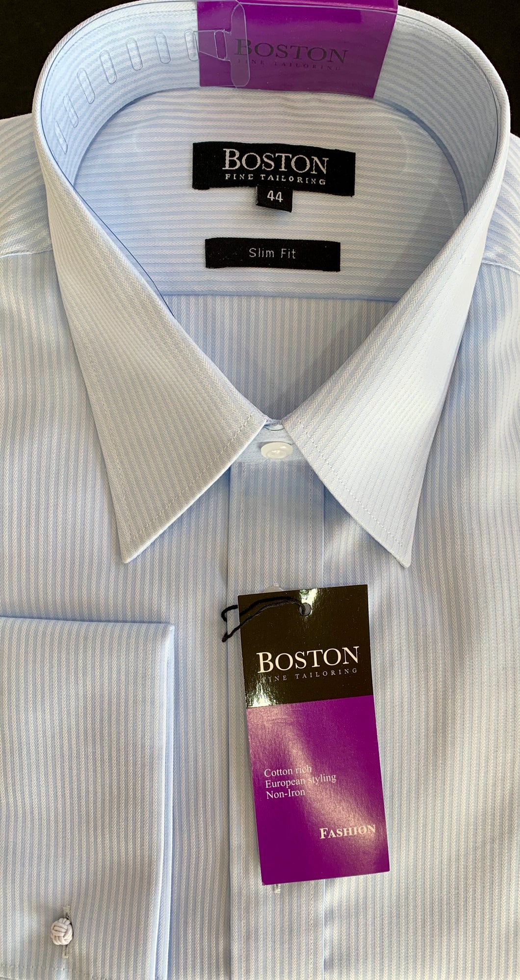 BOSTON BUSINESS SHIRT LIGHT BLUE/WHITE STRIPES TALL SLIM FIT